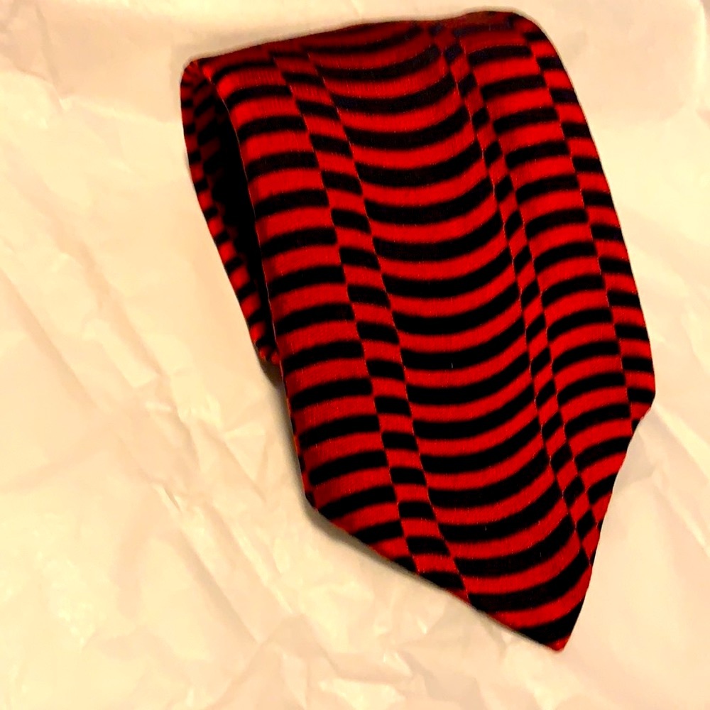 LANVIN PARIS MENS 3D RED/BLACK TIE MINT NECKTIE